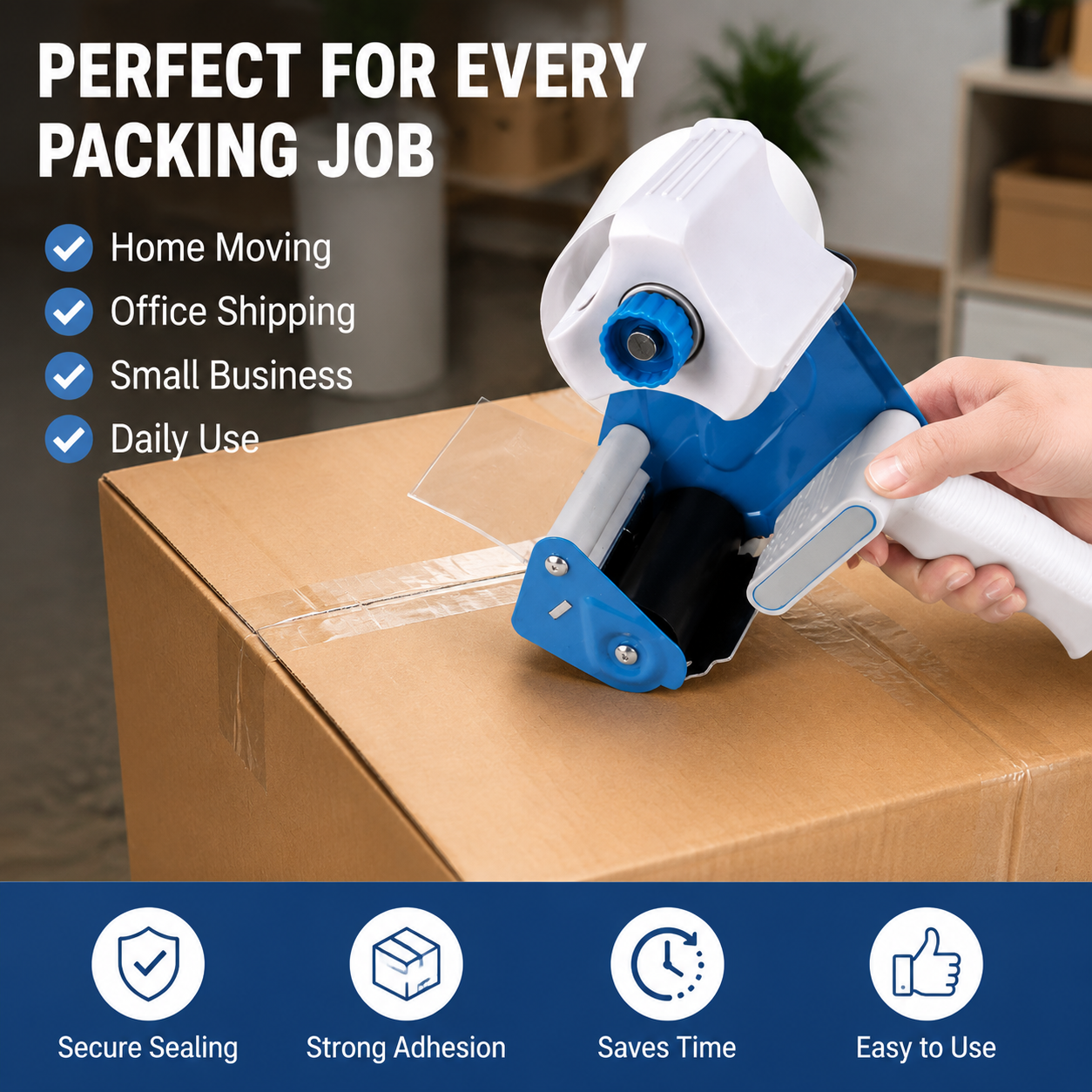 2-inch Blue and White Tape Dispenser | Heavy-Duty Carton Sealing Tape Gun 2 pcs