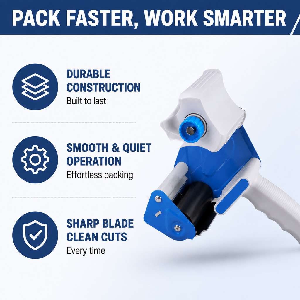2-inch Blue and White Tape Dispenser | Heavy-Duty Carton Sealing Tape Gun 2 pcs
