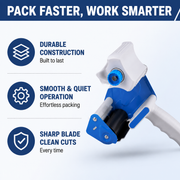 2-inch Blue and White Tape Dispenser | Heavy-Duty Carton Sealing Tape Gun 2-Pack