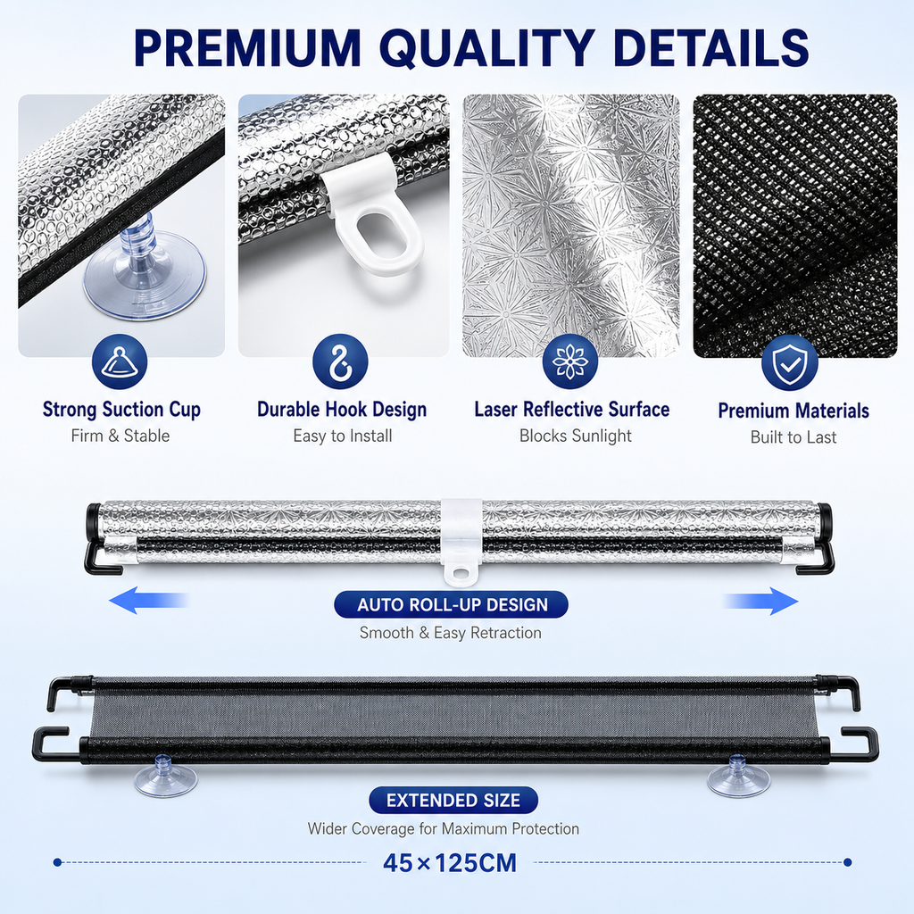 Car Window Roller Blind Sun Shade Privacy UV Heat Protection Accessories