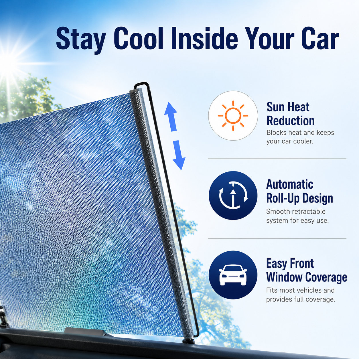Car Window Roller Blind Sun Shade Privacy UV Heat Protection Accessories