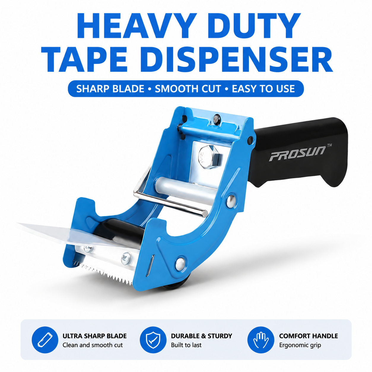 2.5 in Blue Tape Dispenser Heavy Duty Packing Tape Cutter Handheld Sealing Tool