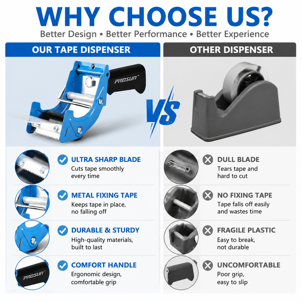 2.5 in Blue Tape Dispenser Heavy Duty Packing Tape Cutter Handheld Sealing Tool