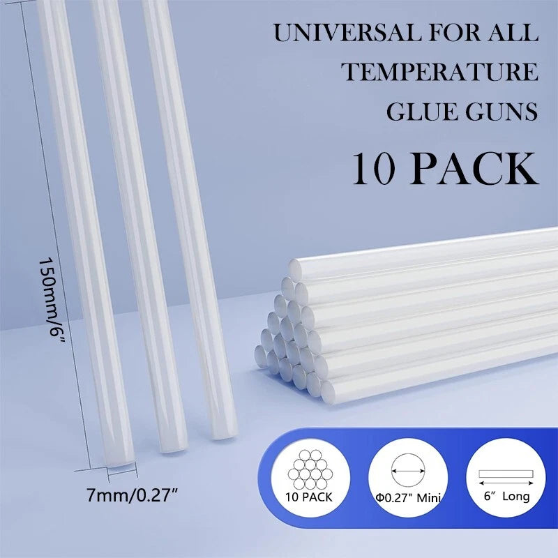 Mini hot glue sticks (10-30 pieces per pack), 7x150 mm, for DIY and crafts.
