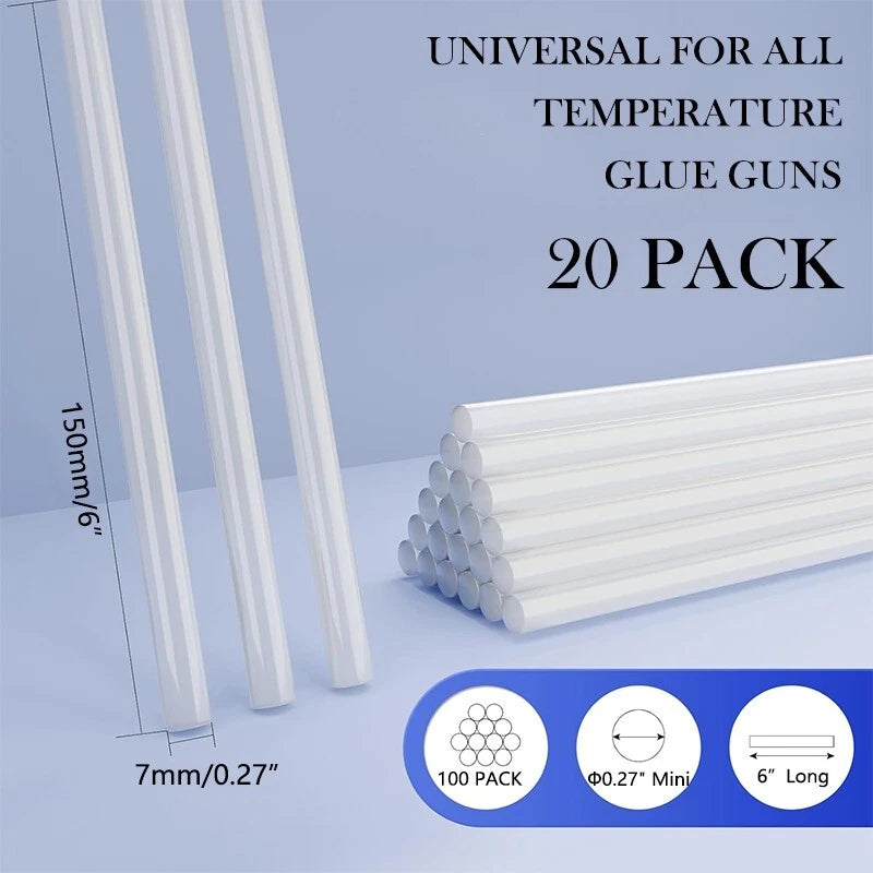 Mini hot glue sticks (10-30 pieces per pack), 7x150 mm, for DIY and crafts.