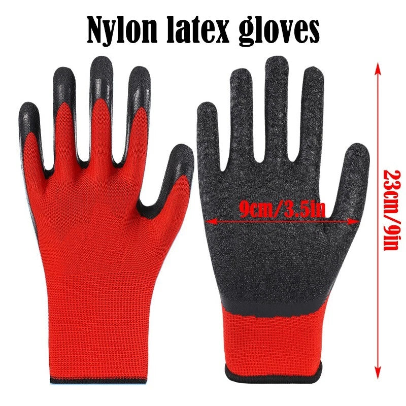 (1-Pair) 13-Gauge Anti-Slip Work Gloves - Breathable Nylon with Latex Coating