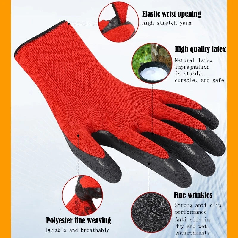(1-Pair) 13-Gauge Anti-Slip Work Gloves - Breathable Nylon with Latex Coating