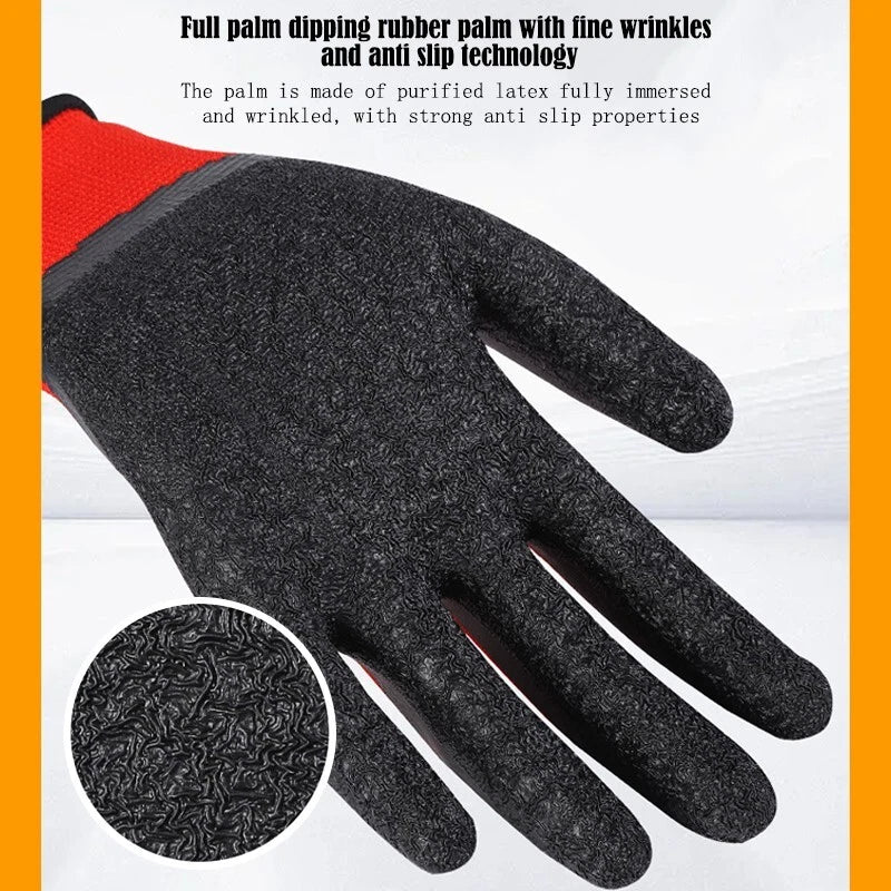 (1-Pair) 13-Gauge Anti-Slip Work Gloves - Breathable Nylon with Latex Coating