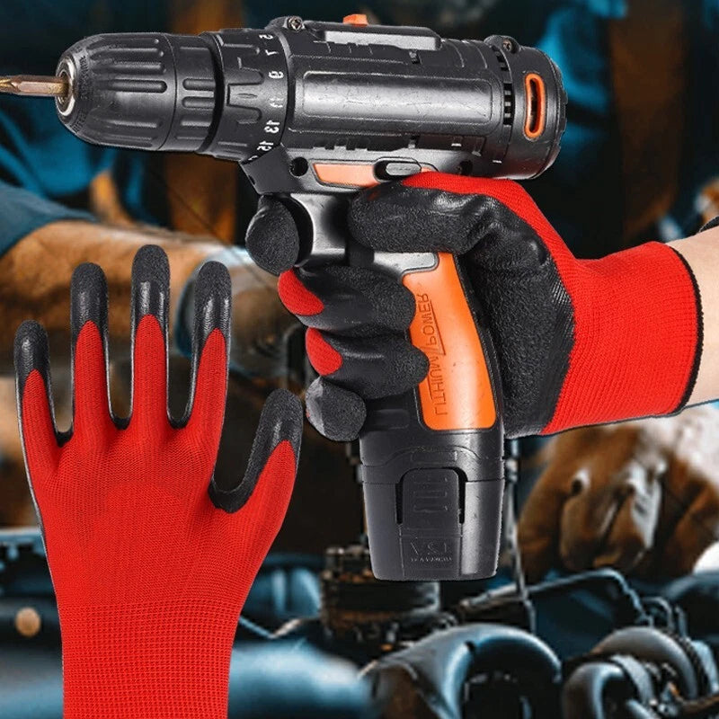 (1-Pair) 13-Gauge Anti-Slip Work Gloves - Breathable Nylon with Latex Coating