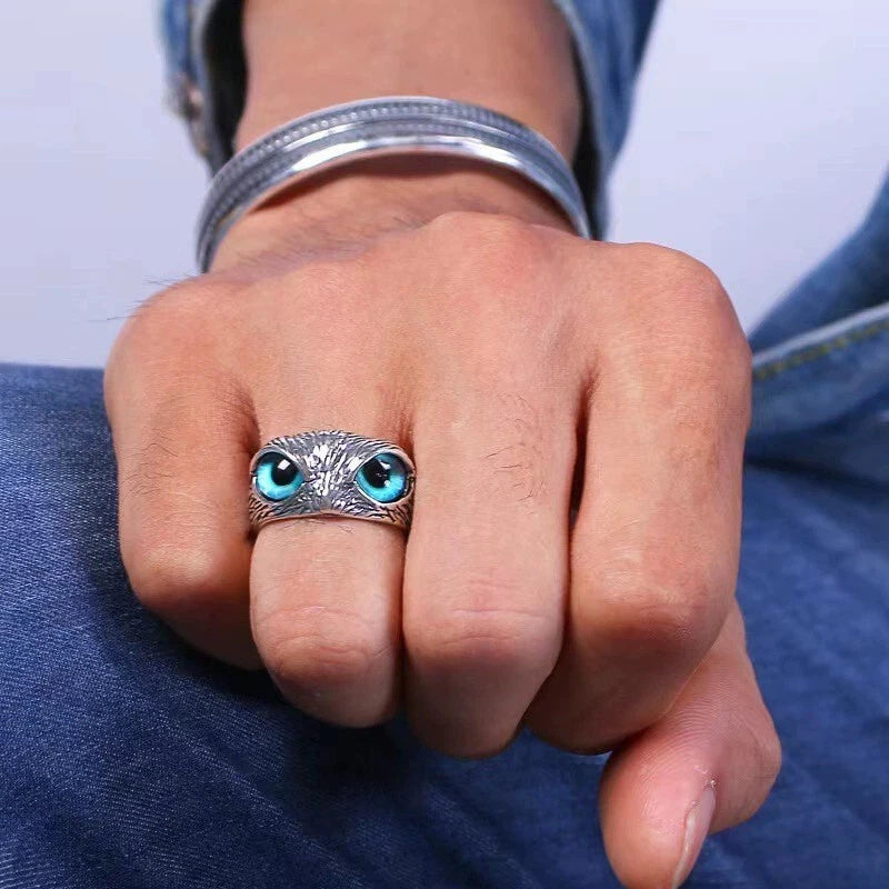 Adjustable Demon Owl Eye Ring - Gothic Animal Jewelry with Lucky Symbol