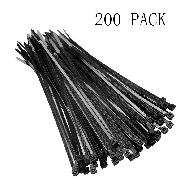 10-inch zipper cable ties, black, suitable for both indoor and outdoor use