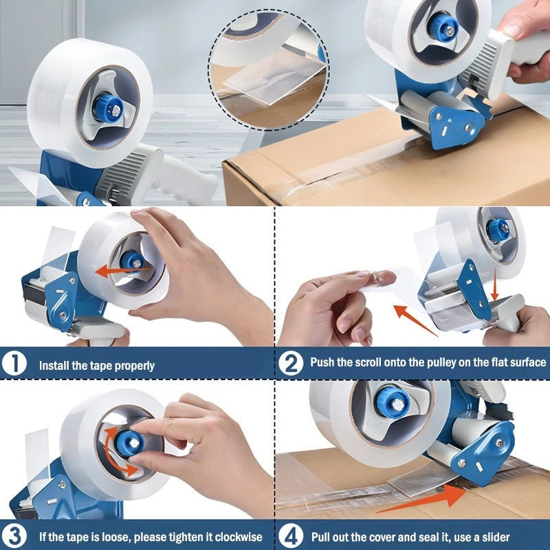 2-inch Blue and White Tape Dispenser | Heavy-Duty Carton Sealing Tape Gun 2 pcs