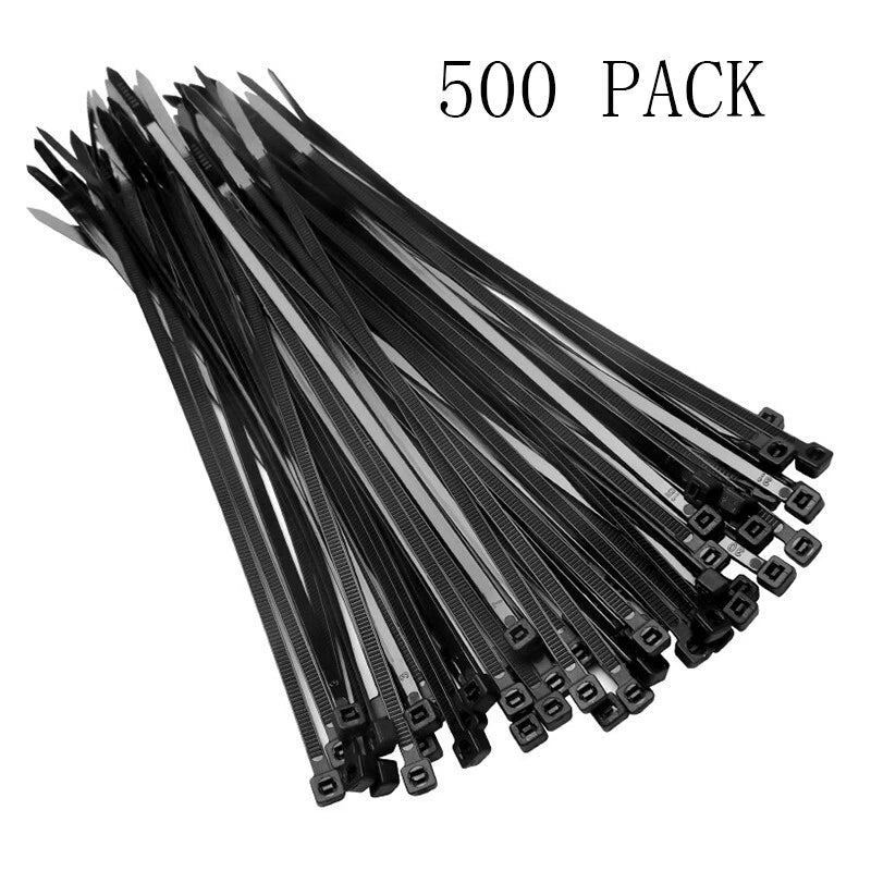 10-inch zipper cable ties, black, suitable for both indoor and outdoor use