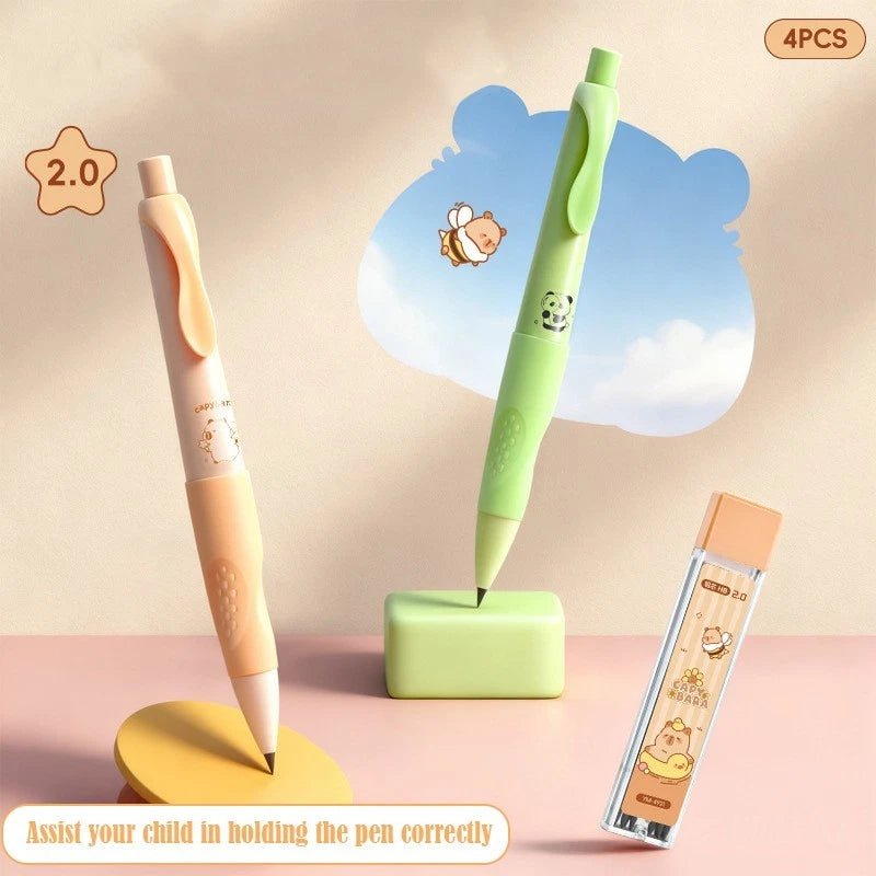 Panda/Capybara Cartoon Automatic Pencil Set - Four Pens + Refill Leads + Eraser
