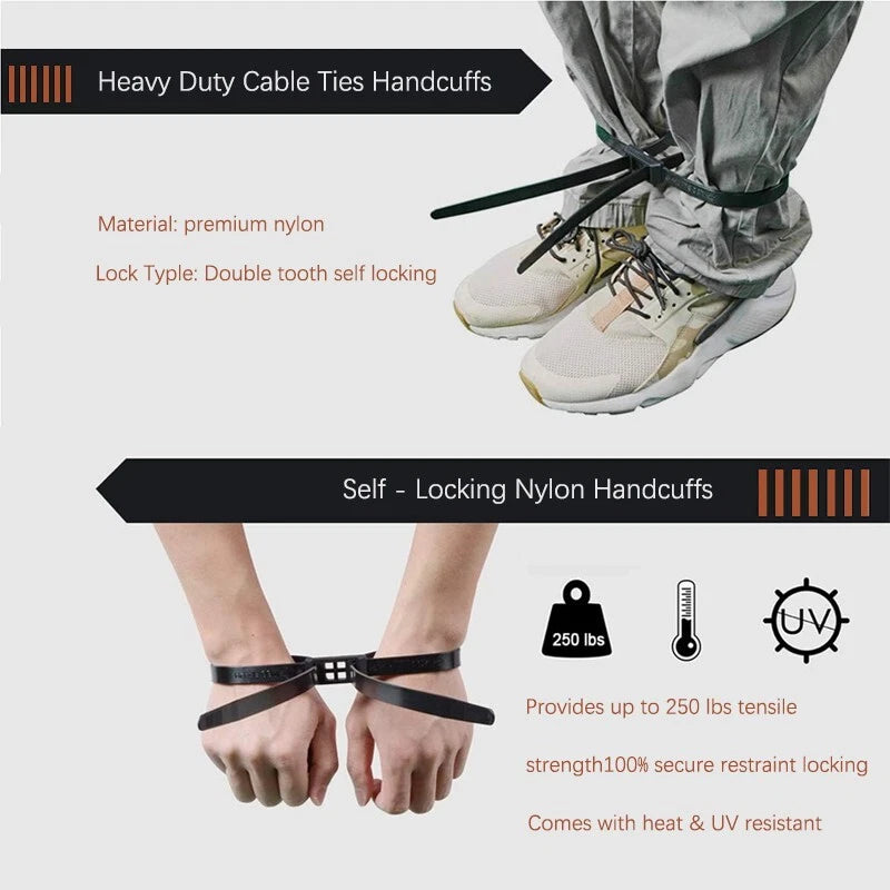 20PCS zipper tie  disposable double police lock cuff elastic nylon bundle