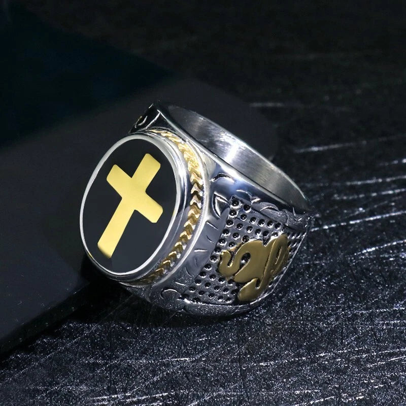 Jewelry Silver stainless steel Christian Holy Cross Ring Men's ring