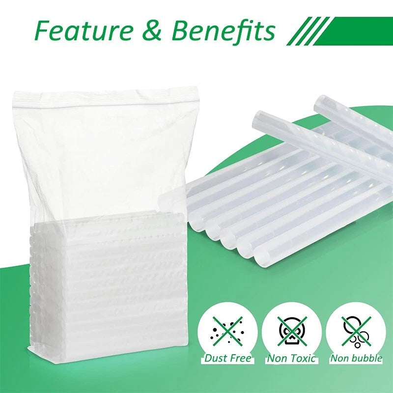 Mini hot melt glue sticks, 11x150mm, transparent, 5-200 pieces per pack.