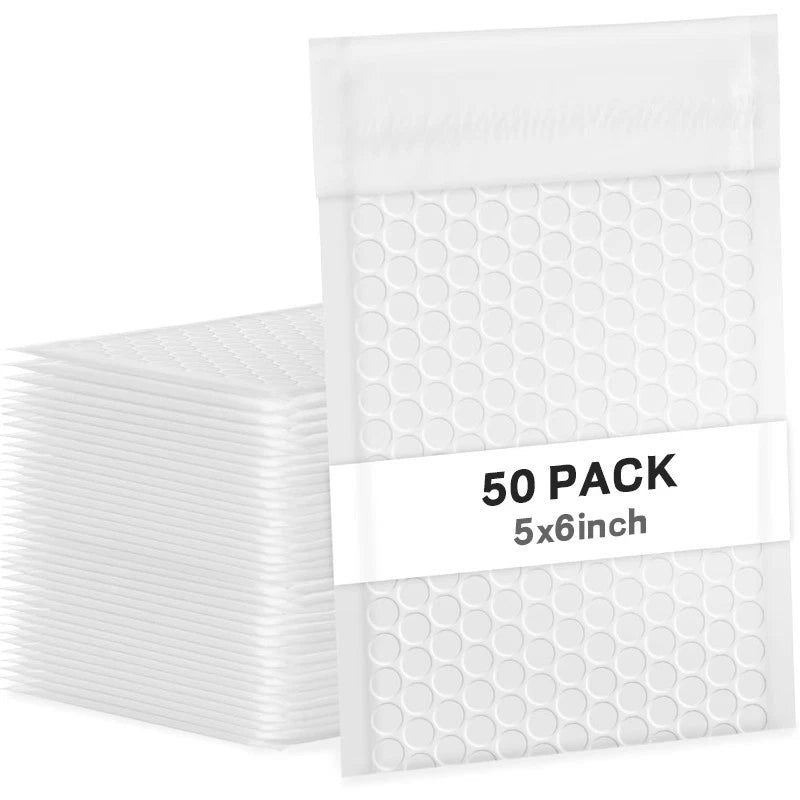 5x6 inch White Polyethylene Envelopes, Pack of 50, for Mailing Packages