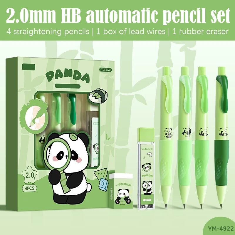Panda/Capybara Cartoon Automatic Pencil Set - Four Pens + Refill Leads + Eraser