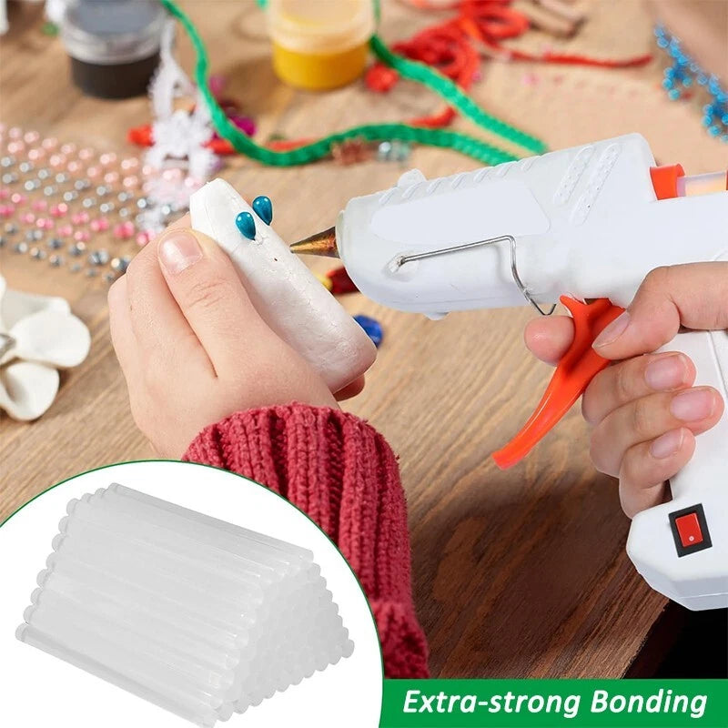 Mini hot melt glue sticks, 11x150mm, transparent, 5-200 pieces per pack.