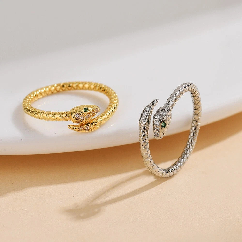 Adjustable Gothic Snake Ring for Women - CZ Jewelry, Gold/Silver, Hypoallergenic
