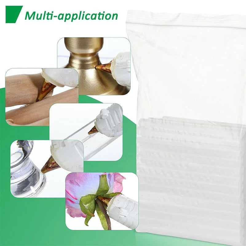 Mini hot melt glue sticks, 11x150mm, transparent, 5-200 pieces per pack.