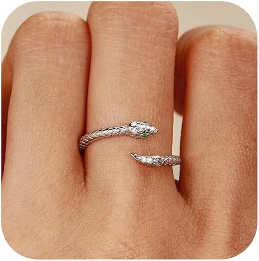 Adjustable Gothic Snake Ring for Women - CZ Jewelry, Gold/Silver, Hypoallergenic