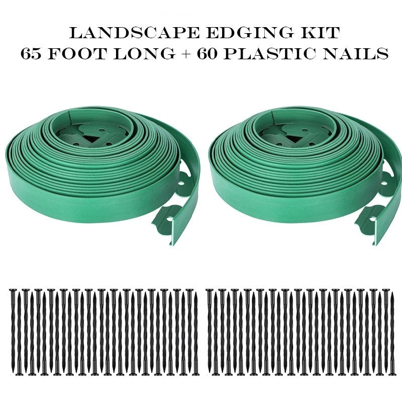 Black/Green Garden Edging Strips 5cm x 10m 2 Packs with 30 Stakes 2 Packs