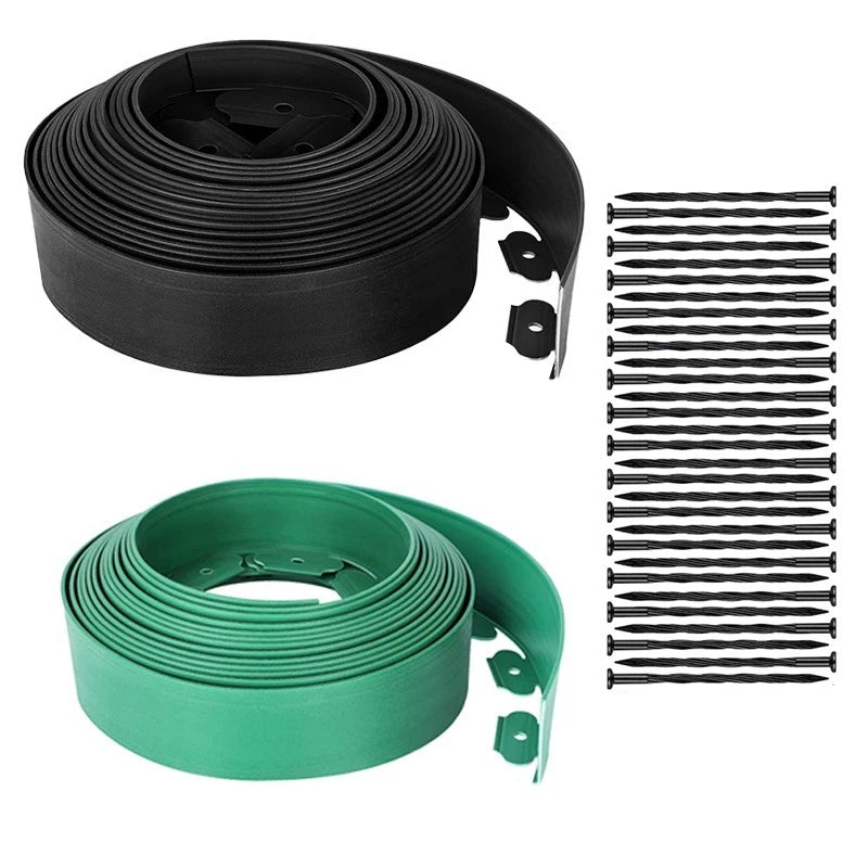 Black/Green Garden Edging Strips 5cm x 10m 2 Packs with 30 Stakes 2 Packs