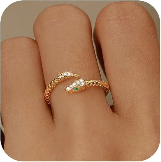 Adjustable Gothic Snake Ring for Women - CZ Jewelry, Gold/Silver, Hypoallergenic