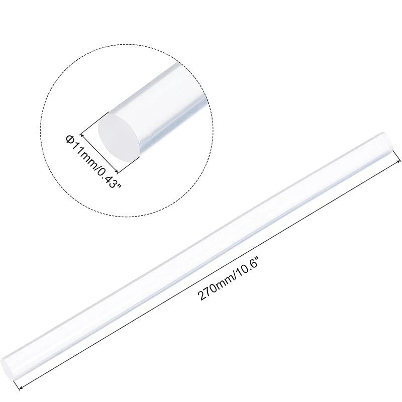 Hot melt glue sticks (5-50 pieces), 0.43 x 10.6 inches, suitable for DIY crafts.