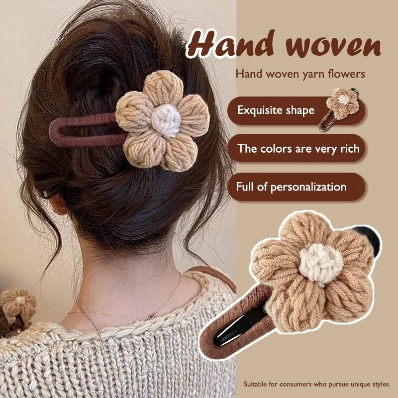 5-piece Elegant wool Large Flower Hair Duck Wallet and Hairpin Set - Ladies
