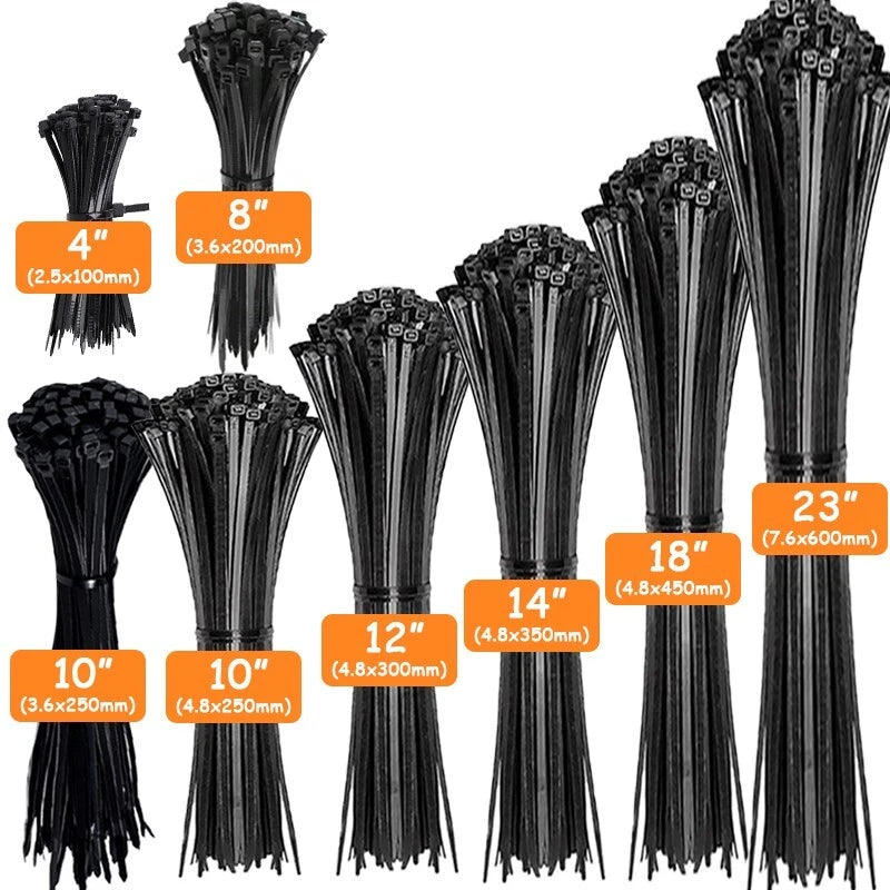 4-23 inch nylon zipper cable ties, suitable for homes, garages and workshops