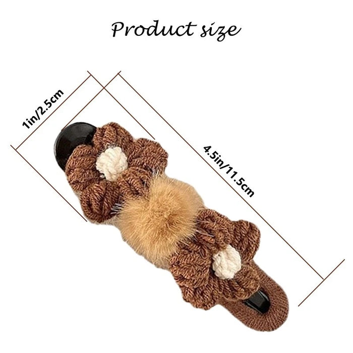2 hair clips with plush flowers - dark coffee color (11.5 cm), duck beak clip