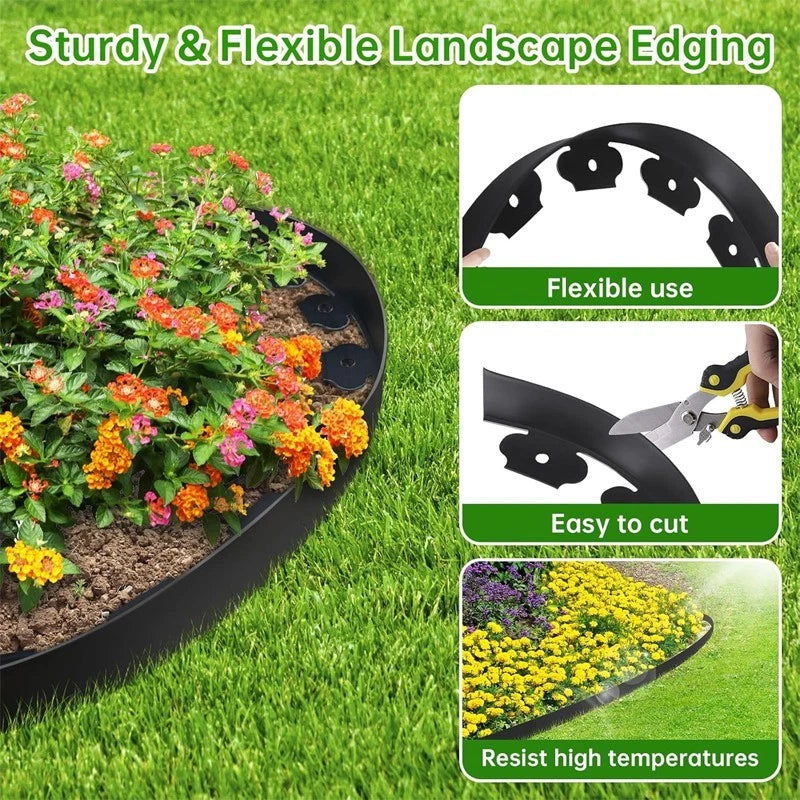 Black/Green Garden Edging Strips 5cm x 10m 2 Packs with 30 Stakes 2 Packs