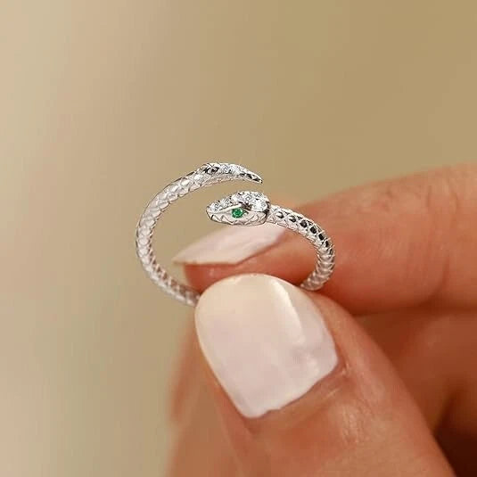 Adjustable Gothic Snake Ring for Women - CZ Jewelry, Gold/Silver, Hypoallergenic