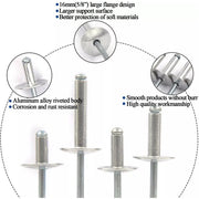 100-2000-Pack Large Flange Aluminum Pop Rivets 3/16" X 3/4" Big Head Steel