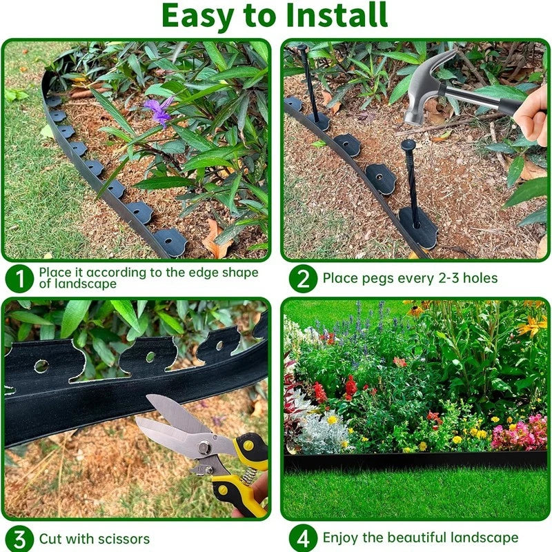 Black/Green Garden Edging Strips 5cm x 10m 2 Packs with 30 Stakes 2 Packs
