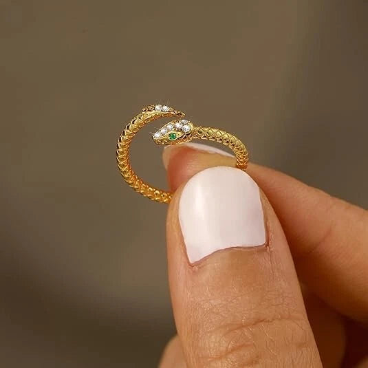 Adjustable Gothic Snake Ring for Women - CZ Jewelry, Gold/Silver, Hypoallergenic