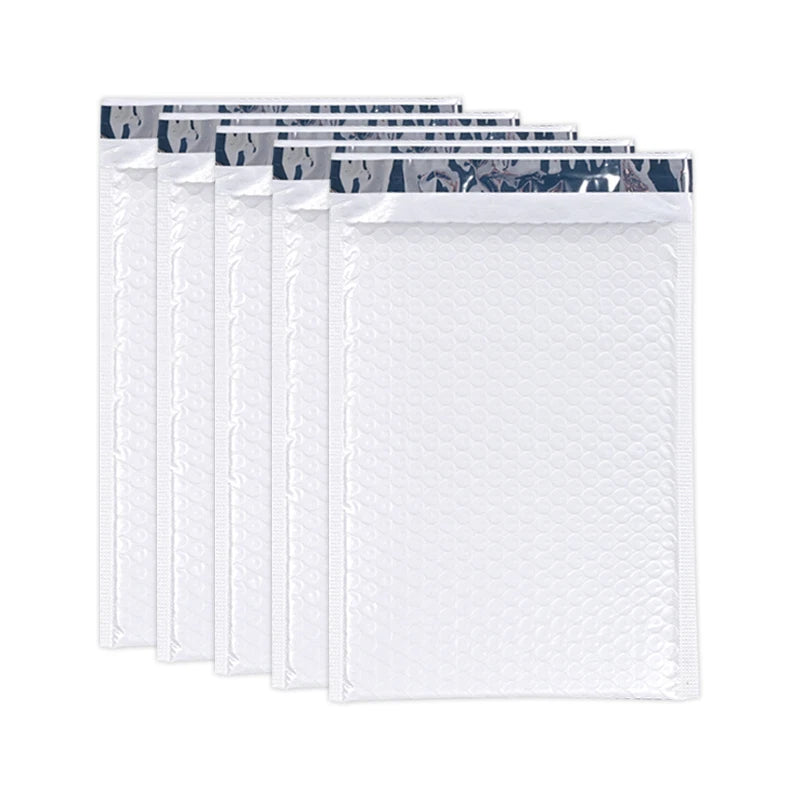 50 Pack White Bubble Courier Bags, 7.25 x 11 Inch, Self-Sealing Waterproof