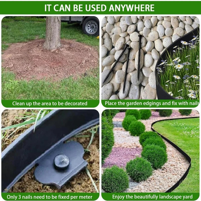 Black/Green Garden Edging Strips 5cm x 10m 2 Packs with 30 Stakes 2 Packs