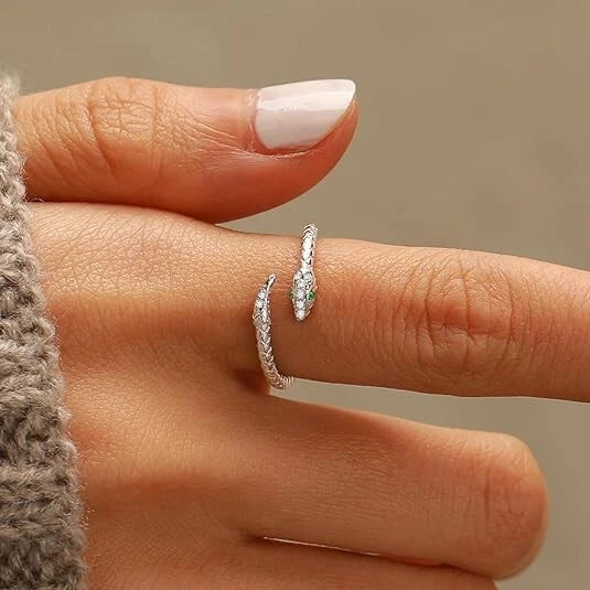 Adjustable Gothic Snake Ring for Women - CZ Jewelry, Gold/Silver, Hypoallergenic