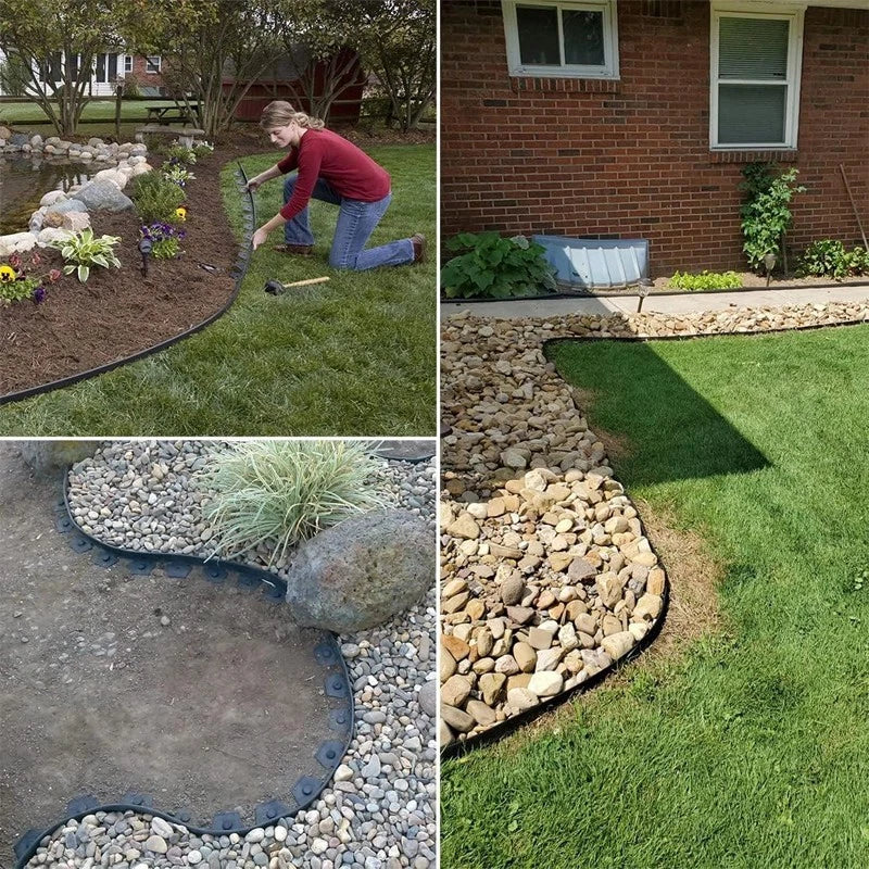 Black/Green Garden Edging Strips 5cm x 10m 2 Packs with 30 Stakes 2 Packs