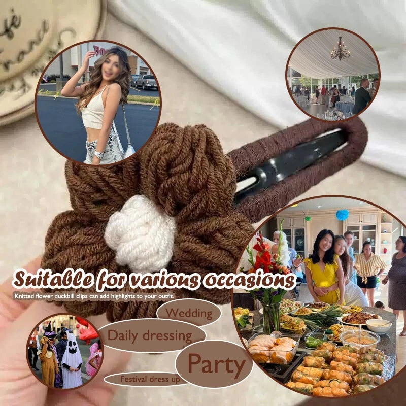 Dark coffee yarn duck Bill with large half tie hair clip fascinator - Women