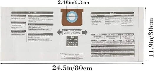 3-15 PACK - 5-8 Gallon High Efficiency Replacement Dry Vacuum Bags - SHOPVAC BAG