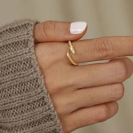 Adjustable Gothic Snake Ring for Women - CZ Jewelry, Gold/Silver, Hypoallergenic