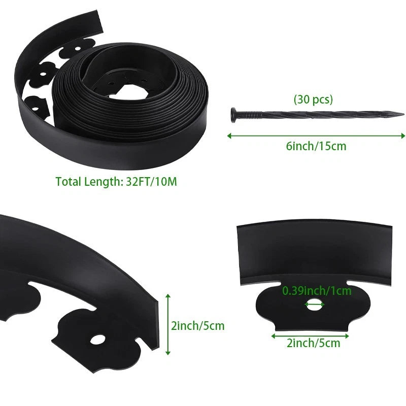 Black/Green Garden Edging Strips 5cm x 10m 2 Packs with 30 Stakes 2 Packs