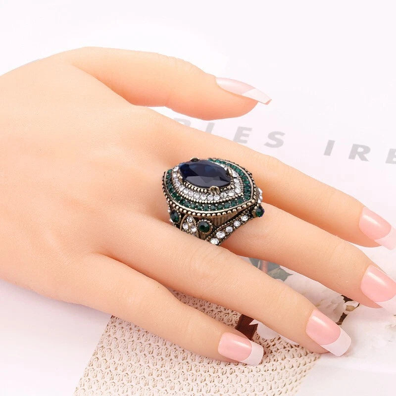 Women's Ring - Vintage Gold plated multi-colored gemstone ring for women