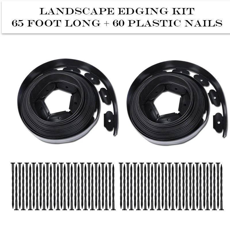 Black/Green Garden Edging Strips 5cm x 10m 2 Packs with 30 Stakes 2 Packs