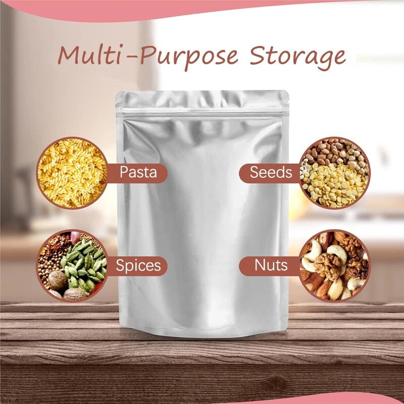 Polyester film bags for food storage, 7 x 10-inch resealable aluminum foil bags